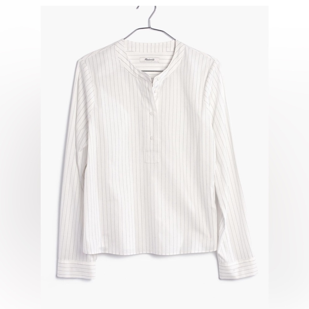 Madewell White with Blue Striped Crew Neck‎ Popover Cotton Top Shirt Size XXS